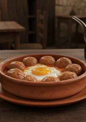 Una foto de Albóndigas con Callos y Huevo escalfado