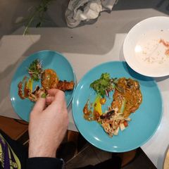 Indian channa daal fritter, paratha panzanella A picture of Indian channa daal fritter, paratha panzanella.