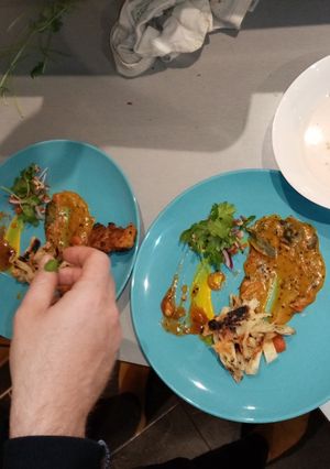 A picture of Indian channa daal fritter, paratha panzanella.