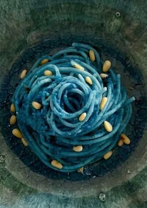 A picture of Ocean Blue Pasta with Toasted Pine Nuts and Parmesan.