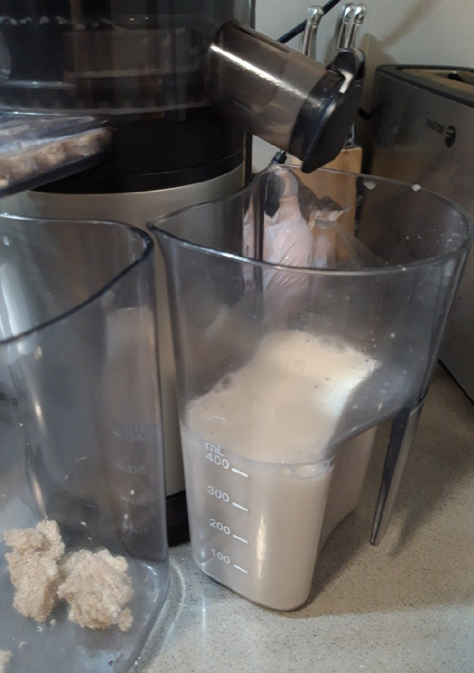 Una foto de Bebida de avena casera en licuadora de extracción lenta
