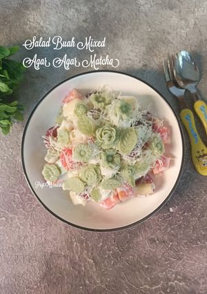 Foto resep Salad buah mixed agar agar matcha