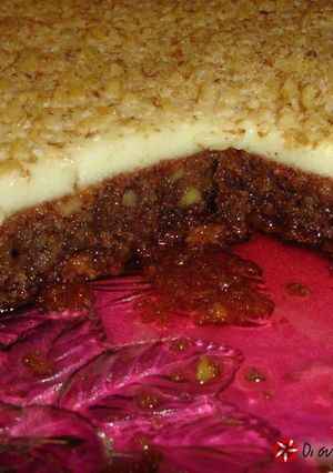A picture of Karidopita with pudding.