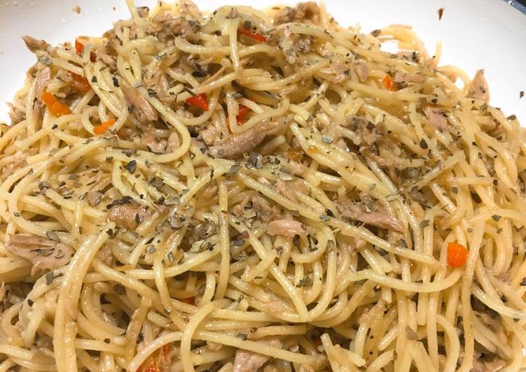 Resep Spaghetti Tuna aglio olio simple &amp; super yummy 👌 Anti Gagal