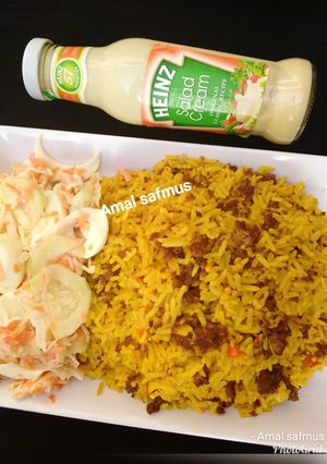 A picture of END OF THE YEAR RECIPE(TUMERIC RICE WITH MINCED MEAT).