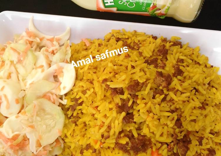 Recipe of Quick END OF THE YEAR RECIPE(TUMERIC RICE WITH MINCED MEAT)