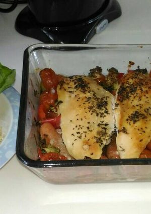A picture of Chicken stuffed veggie.