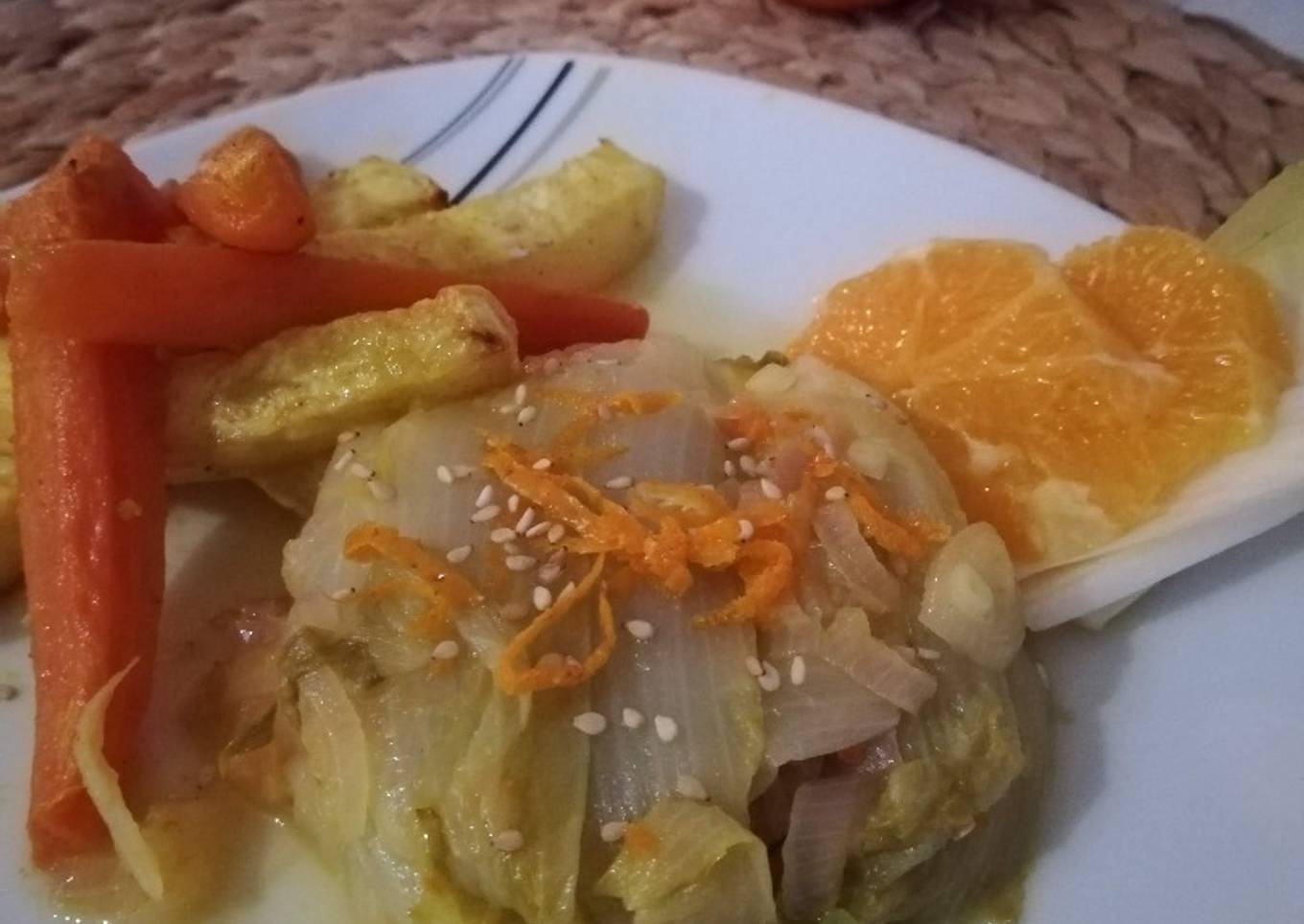 Endives à l'orange et frites de légumes