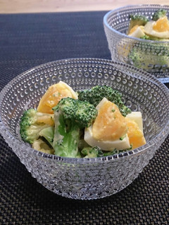 A picture of Broccoli and Boiled Egg Salad with Oyster Mayo.