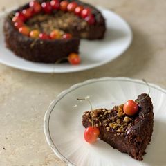 A picture of Banana and dates chocolate cake.