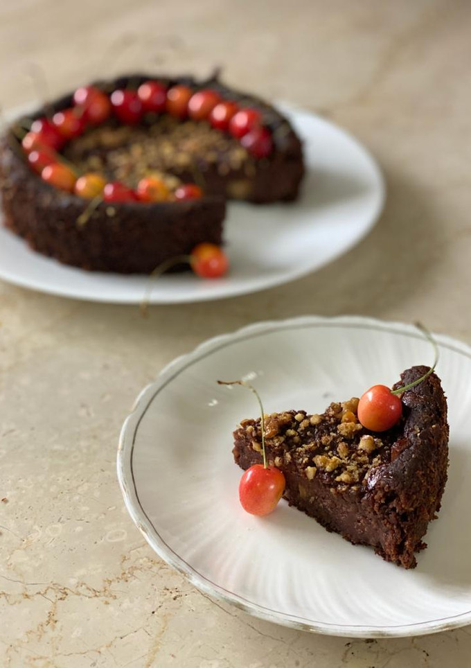 A picture of Banana and dates chocolate cake.