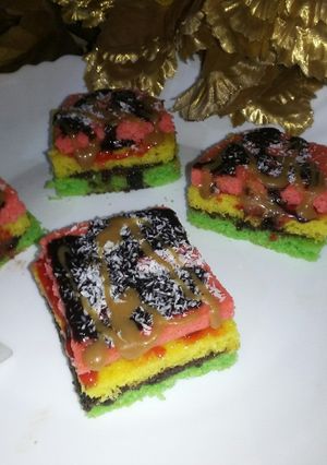 A picture of Raimbow cookies.