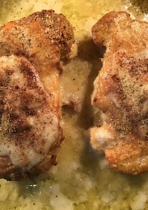 A picture of California Farm Cauliflower Steak in Cashew Cheese Sauce.