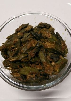 A picture of Okra (microwave cooked with less oil).