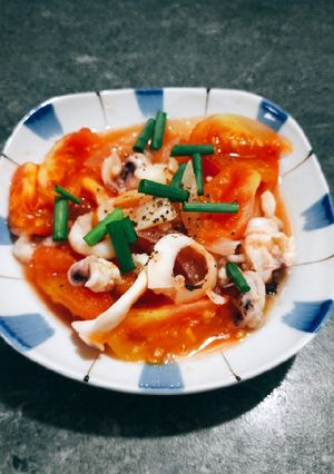 Hình của món Mực xào cà chua & hành tây.