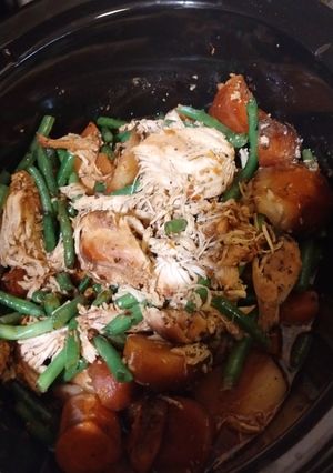 A picture of Crockpot Honey Tamari Chicken and Vegetables GF DF #March2027.