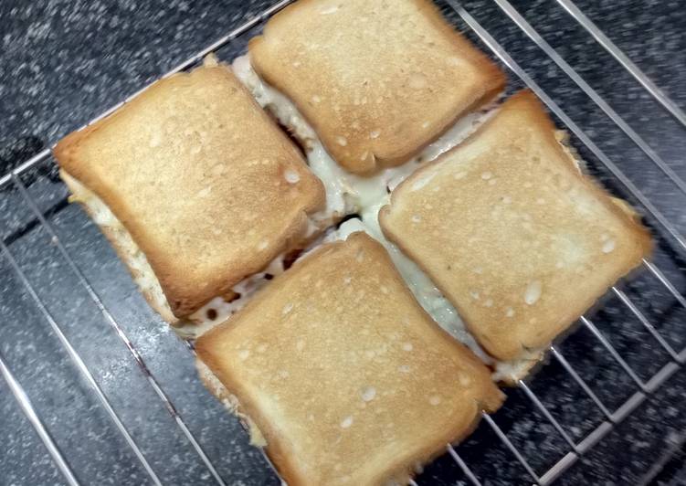 Steps to Make Super Quick Homemade 3 Layered Harissa Cheese  Coleslaw Veg Toast Sandwich!