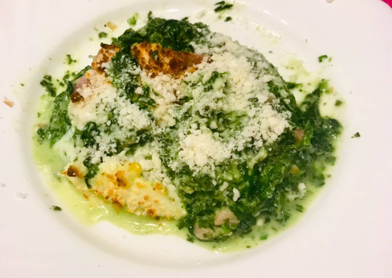 Espinacas con bacon y queso gratinadas al horno