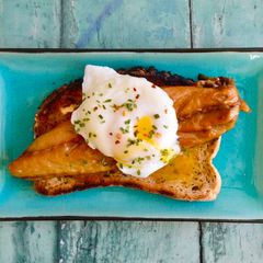 A picture of Smoked Mackerel and Poached Eggs.