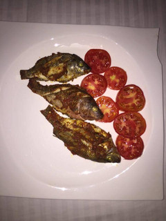 A picture of Grilled fish with fresh tomatoes.
