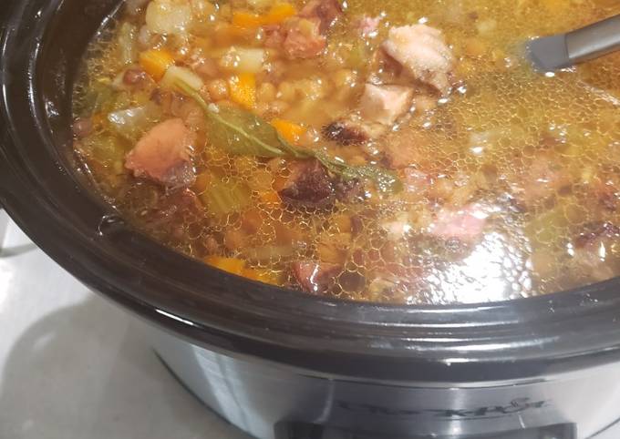 Step-by-Step Guide to Prepare Jamie Oliver Crock pot leftover bone in ham lentil soup