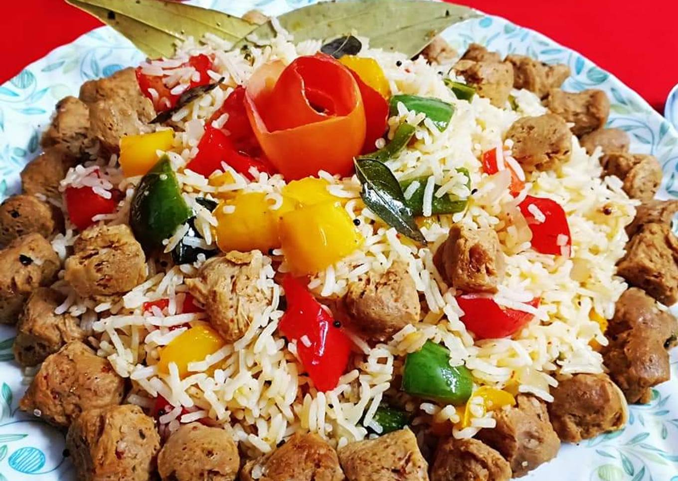 Soyabean tricolor capsicum pulav