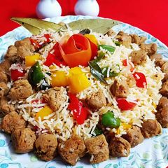 A picture of Soyabean tricolor capsicum pulav.