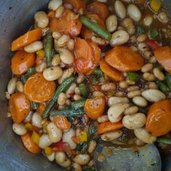 A picture of Sweet and Sour Carrots and 3 beans.