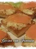 Bruschetta with Stracchino, Walnuts, and Salmon