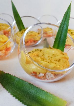 Une photo de Verrines façon piña colada (ananas, coco, citron vert)
