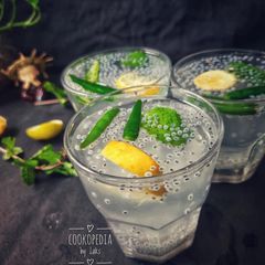 A picture of Kulukki Sarbath A refreshing Basil Lemon ginger chilli drink.