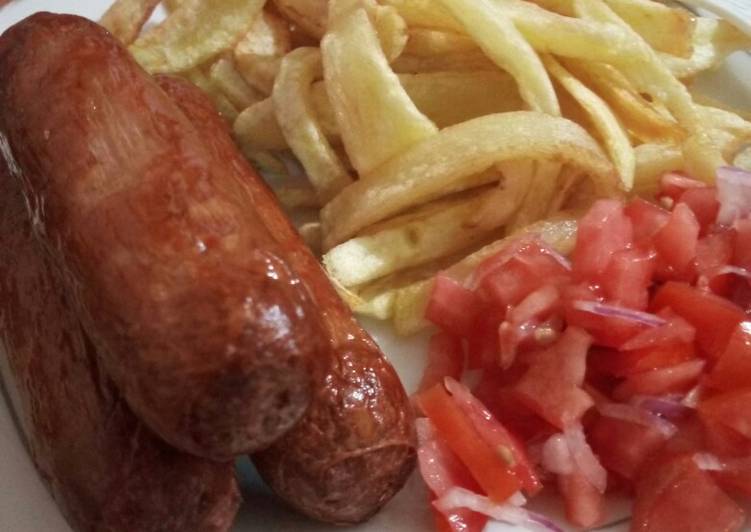 Home made fries and sausages....