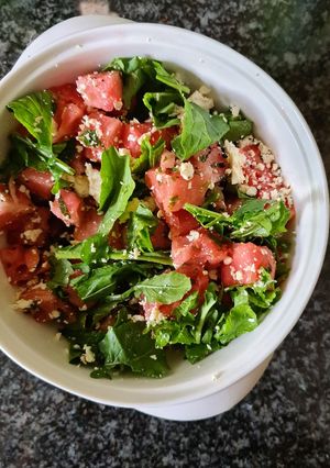 A picture of Watermelon, rocket and feta salad.