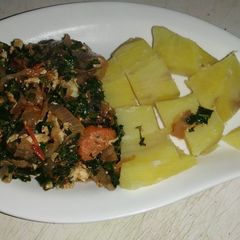 A picture of Sweet potato & Ugu egg sauce.