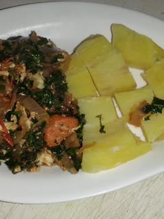 A picture of Sweet potato & Ugu egg sauce.
