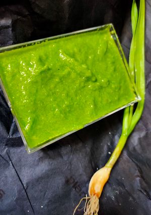 A picture of Green garlic chutney.