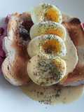 Sig's Eggs in Mustard Saffron Sauce with Beetroot Salad