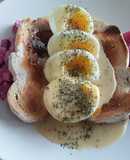 Sig's Eggs in Mustard Saffron Sauce with Beetroot Salad