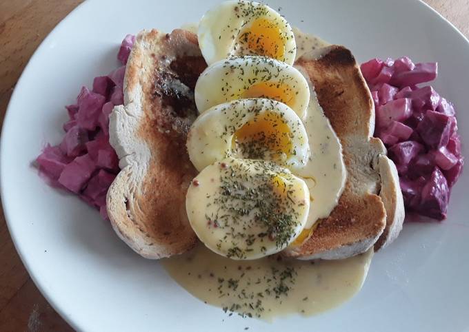 Sig's Eggs in Mustard Saffron Sauce with Beetroot Salad
