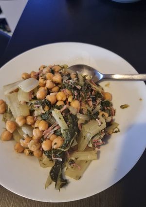 A picture of Chard and chickpeas.