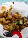 กระเพราหมูกรอบ+เห็ดออรินจิ