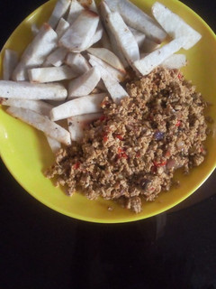 A picture of Yam with scrambled eggs.