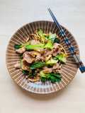 Beef and garlic mushrooms in ginger shoyu sauce