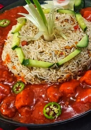 A picture of Chinese Rice with Manchurian.
