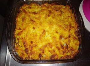 Una foto de Pastas al horno con jamón y pollo