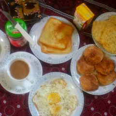 Egg fry with complete breakfast A picture of Egg fry with complete breakfast.