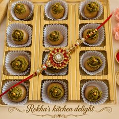 A picture of Rose & Pistachio Almond Ladoo Flowers.