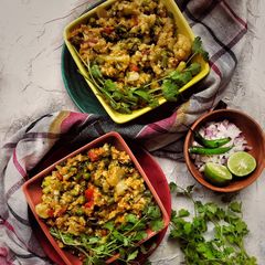 A picture of Oats lentils spinach vegetables khichdi.