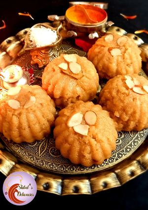 A picture of Jaggery Kesari Prasadam.