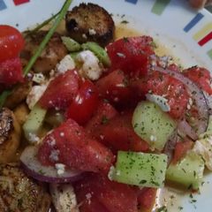 A picture of Watermelon Salad with Seared Scallops.